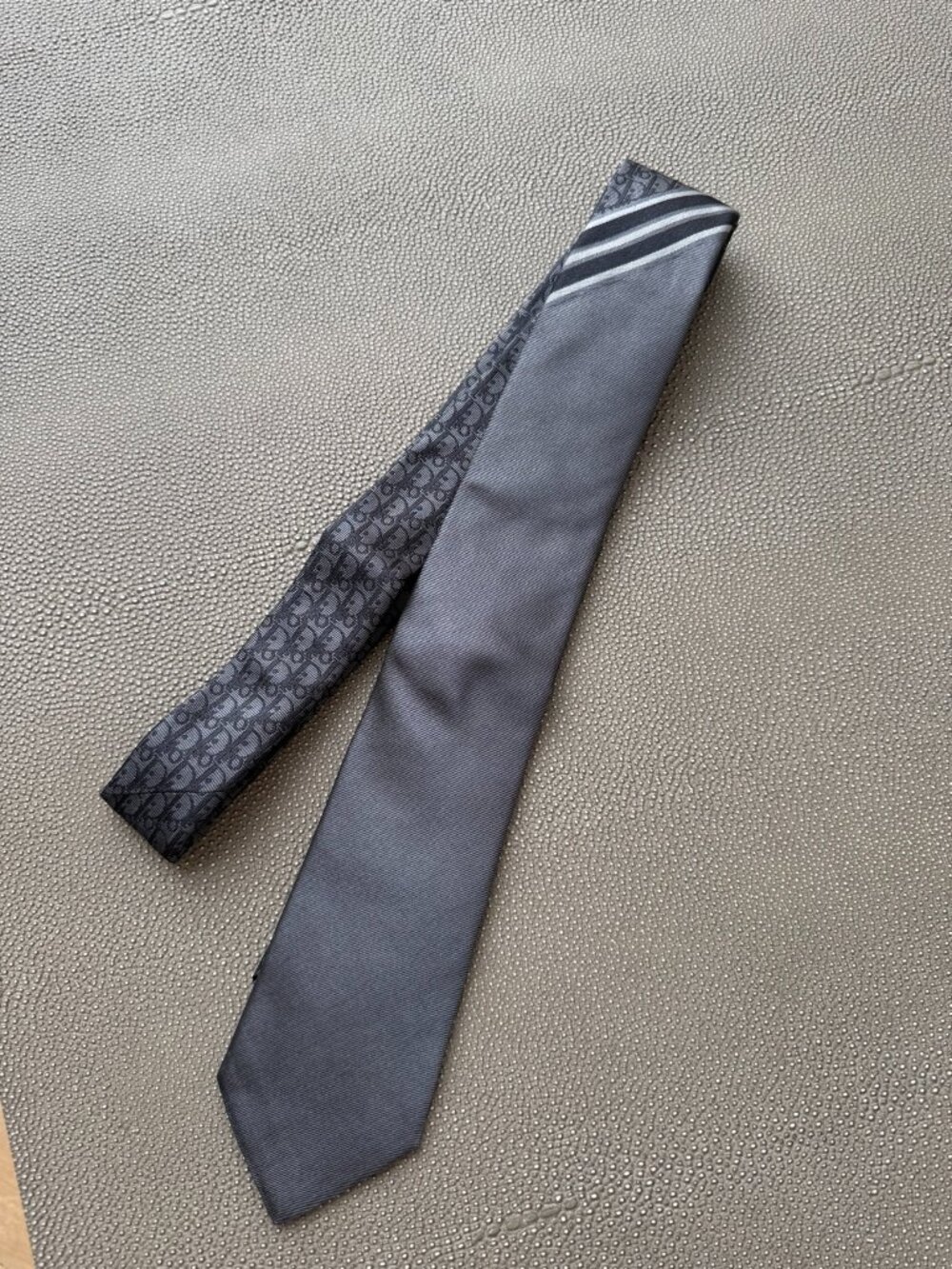 Dior Gray Silk Tie Dior Oblique Jacquard Striped